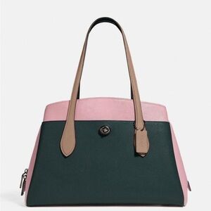 Coach Lora Carryall tote Colorblock in Pewter/Pine Green Aurora Multi Leather